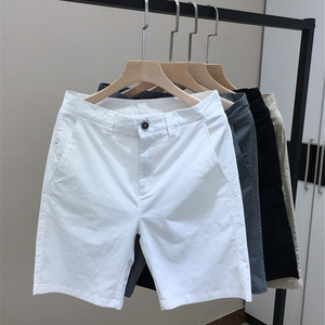 白色短裤男简单棉质商务休闲裤夏季男士中裤修身英伦男装5五分裤