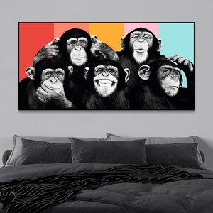 手绘油画风猴子装饰画嘻哈工业风猩猩床头壁画酒吧个性潮流挂画