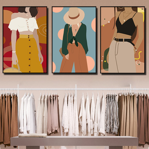 北欧摩登人物女服装店装饰画试衣间衣帽间壁画小众气质美容院挂画