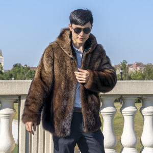 北美野生渔貂貂皮外套男皮草外套男大衣美国进口整貂男士貂皮