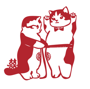 猫咪喜字可爱卡通喜字贴无纺布毛毡布40cm双喜