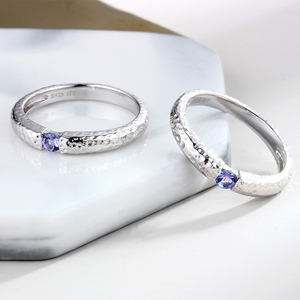 石纹戒指纯银坦桑石男女情侣对戒闭口天然水晶蓝宝石小众原创设计