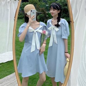 夏季ins风同色显瘦裙子闺蜜套装姐妹装三人连衣裙女法式森系学生