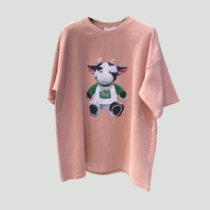 欧货大版2021早春新款短袖重工nn钉珠t恤女装镶钻牛图案上衣打底