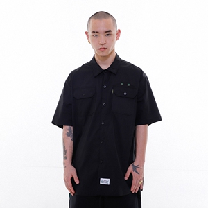 chillhigh 常青经典西海岸刺绣花体字街头复古美式 工装短袖衬衫