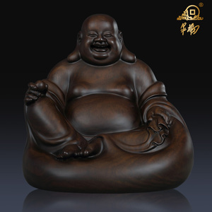黄泉福非洲黑檀木雕艺术品《坐体笑佛》招财弥勒佛摆件收藏工艺品