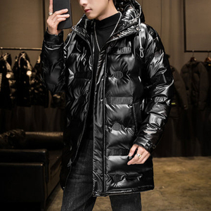 潮牌亮面羽绒服男中长款外套男士冬季新款韩版潮流百搭鸭绒男装wt