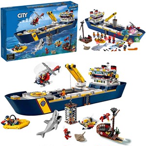 适用乐高城市系列海洋探险巨轮基地大鲨鱼大型轮船积木玩具60266