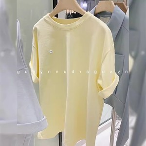 淡奶油黄色短袖正肩T恤2024夏新款四季青广州十三行女装高货上衣
