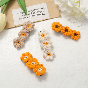 针织毛线发夹韩国头饰秋冬森系女边夹少女花朵发卡一字夹简约夹子