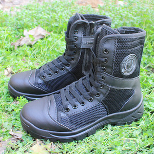 新款保安鞋男夏季网眼透气战训靴黑色执勤鞋高帮帆布地铁安检鞋女