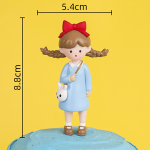 蜜桃裙蓝裙娜娜女生背兔兔包包蛋糕插件摆件女孩生日蛋糕装饰玩偶
