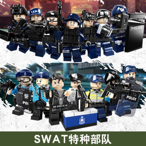 沃马积木兼容乐高swat特种部队防暴特警战队反恐士兵狙击手小人仔
