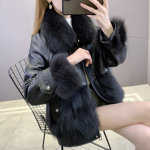 海宁皮草2022冬季新款狐狸毛皮毛一体毛毛外套女短款宽松真皮皮衣