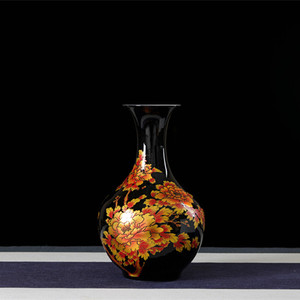 景德镇陶瓷水晶釉花瓶小号电视柜插花花器简约现代黑色家用小摆件