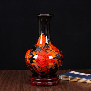 景德镇陶瓷器花瓶现代时尚客厅博古架黑色水晶釉摆件乔迁结婚礼物
