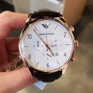 正品armani阿玛尼男表ar1916商务休闲玫瑰金三眼真皮石英表ar1863