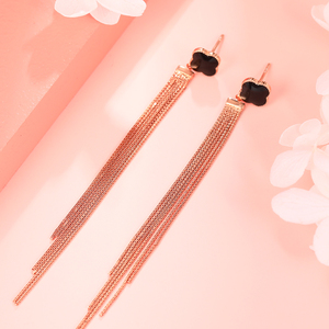 梦祥银四叶草珐琅耳坠 925纯银长款流苏耳饰 长款气质高级感耳环