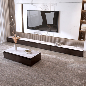 岩板地台电视柜现代简约小户型茶几组合客厅实木北欧轻奢落地墙柜