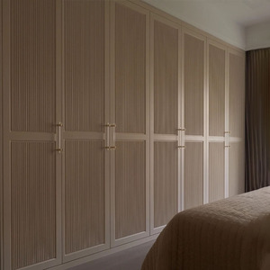 极简轻奢格栅实木衣柜美式卧室衣帽间别墅通顶门烤漆门板设计定制