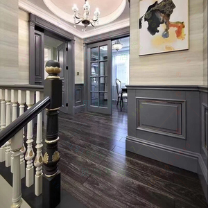 轻奢蓝灰色实木护墙板背景墙整装半腰墙裙板客厅墙板别墅全屋定制