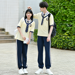 班服中小学生韩版夏季假两件polo短袖T恤套装运动会比赛校服定制