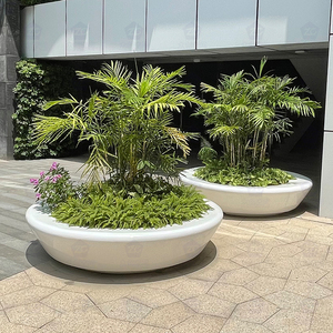 定制玻璃钢花盆商业广场花池酒店售楼处圆形花坛商场美陈户外花钵