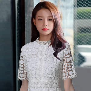 夏季修身显瘦镂空蕾丝裙子女衣服因为遇见你孙怡张果果同款连衣裙