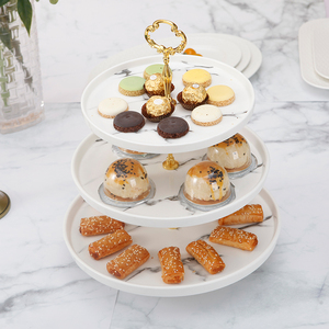 陶瓷仿大理石纹路点心糕点盘下午茶三层蛋糕架商用家用糖果水果盘