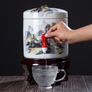 景德镇陶瓷冷水壶家用耐高温凉水壶带龙头大容量5L储水罐茶壶水缸