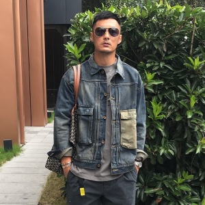 totide日系潮牌复古破坏水洗牛仔衣余文乐双口袋牛仔外套夹克秋冬