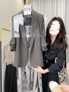 法式复古水墨画吊带连衣裙女春季2024新款时尚高级感灰色西装外套