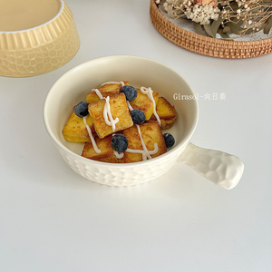 陶瓷手柄碗韩式早餐沙拉碗陶瓷碗泡面碗拌饭碗家用防烫水果碗大碗