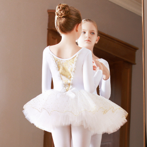 next kiss舞蹈服儿童夏季女童芭蕾舞蓬蓬裙白色中国舞长袖练功服