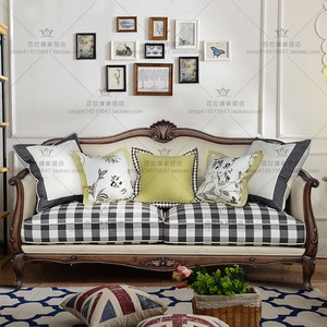 法式客厅欧式双人三人布艺沙发 美式乡村实木皮布组合沙发小户型
