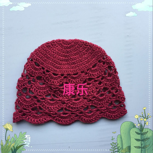 纯手工编织棉线镂空薄帽春秋帽透气针织帽波浪边钩针女帽包头帽子