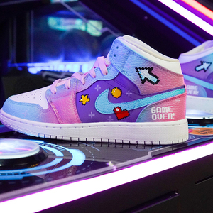 耐克nikeaj1mid英雄联盟电玩像素系列游戏主题棉花糖渐变色男女款