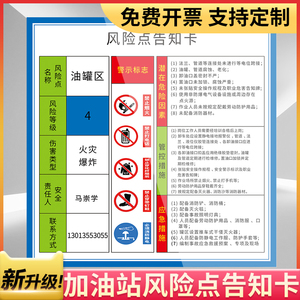 油罐区风险点告知卡加油站安全提示牌标牌警示指示牌贴纸工厂车间告知