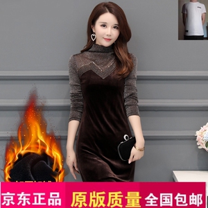 正品织布鸟女装 加绒加厚烫钻蕾丝中长款打底连衣裙 货号lfa885