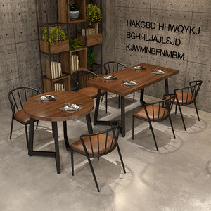 美式复古实木小方桌餐厅饭店铁艺餐桌椅组合奶茶店咖啡厅圆形桌子