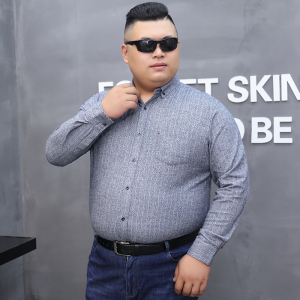 肥佬男装欧版衬衫长袖加大加肥纯棉胖子商务衬衣特大码男竖条纹