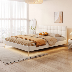 意式轻奢床现代简约纳帕皮床白色奶油风双人婚床实木床主卧真皮床