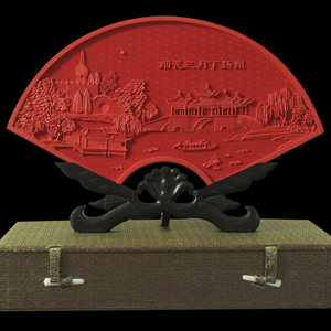 扬州漆器剔红雕漆扇形摆件中国风装饰传统礼品风光纪念品旅游赠品