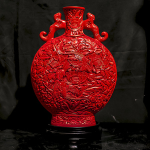 12寸扬州雕漆中国红漆器摆件装饰花瓶古典进宅商务民间特色礼品