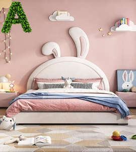 美式儿童房女孩兔子软包床头板榻榻米靠背实木床屏卧室网红公主床