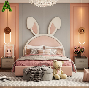美式儿童女孩公主房梦幻卡通兔子软包床头板榻榻米靠背婚房网红床