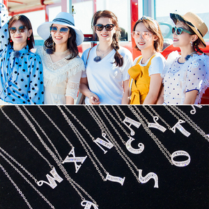 妻子的浪漫旅行字母项链章子怡同款s925纯银吊坠英文闪钻锁骨链女