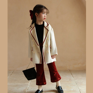 女童小香风西装外套洋气时髦春款2024新款儿童韩版西服中长款上衣