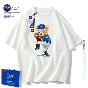 NASA短袖T恤男士夏季新款纯棉卡通港风潮牌宽松情侣美式印花半袖