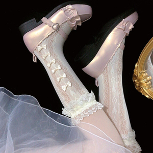 夏季洛丽塔蕾丝花边蝴蝶结短中长筒薄款lolita公主小腿堆堆袜子女